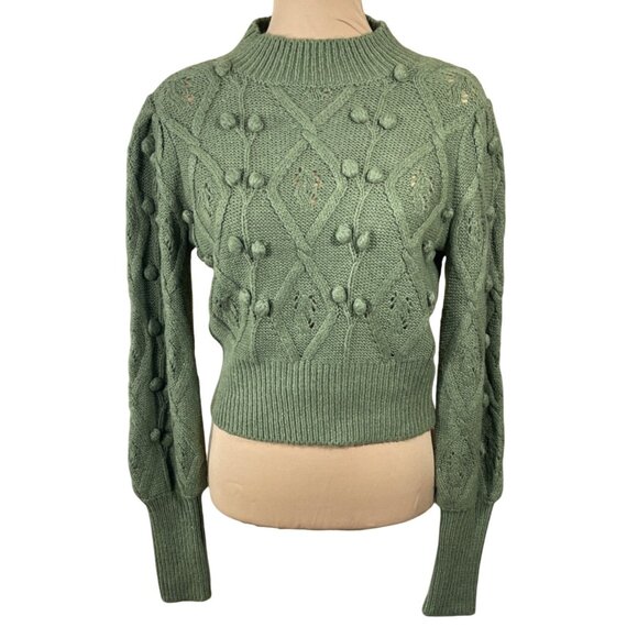 New Chelsea & Violet Green Pom Sweater Size S Small Mock Neck - Picture 1 of 6